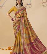 Mustard embroidered silk blend saree