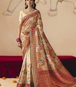 Cream embroidered silk blend saree