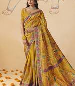 Mustard embroidered silk blend saree