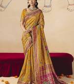 Mustard embroidered silk blend saree