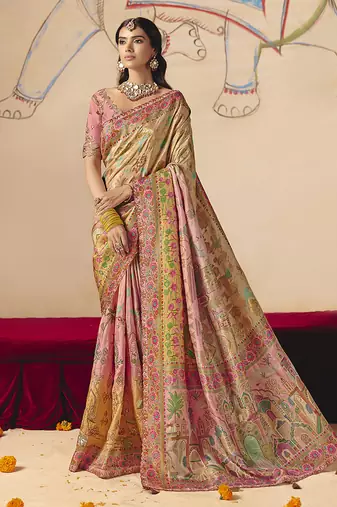 Multicolor embroidered silk blend saree