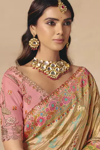 Multicolor embroidered silk blend saree