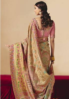 Multicolor embroidered silk blend saree 3