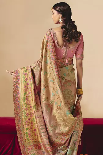 Multicolor embroidered silk blend saree