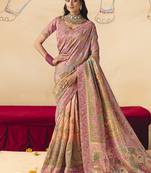 Pink embroidered silk blend saree