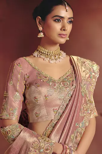Pink silk blend embroidered saree