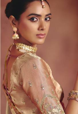 Beige silk blend embroidered saree 2