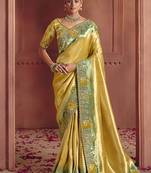 Mustard silk blend embroidered saree