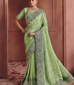 Jacquard sea green embroidered wedding saree