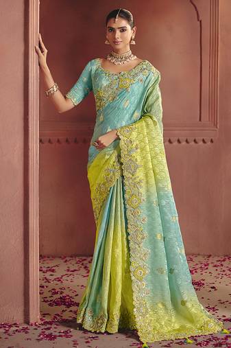 Jacquard multicolor embroidered wedding saree