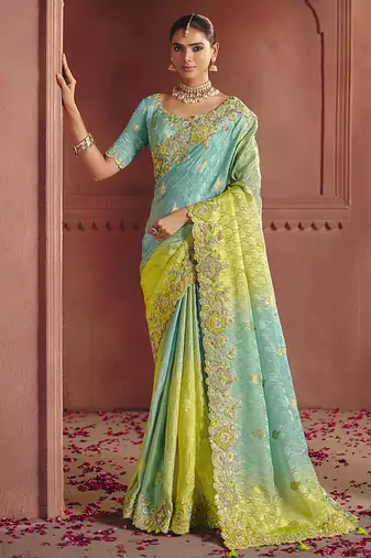 Jacquard multicolor embroidered wedding saree