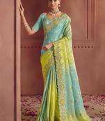 Jacquard multicolor embroidered wedding saree