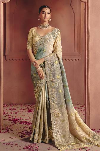 Jacquard multicolor embroidered wedding saree