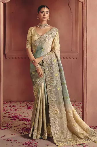 Jacquard multicolor embroidered wedding saree