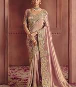Pink silk blend embroidered saree
