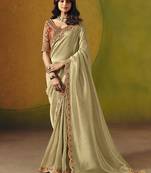 Beige embroidered silk blend saree