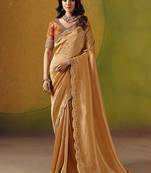 Peach embroidered silk blend saree