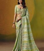 Sea green embroidered jacquard saree