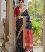 black soft silk pochampally ikat saree