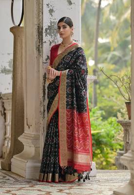 black soft silk pochampally ikat saree 2