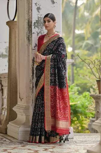 black soft silk pochampally ikat saree