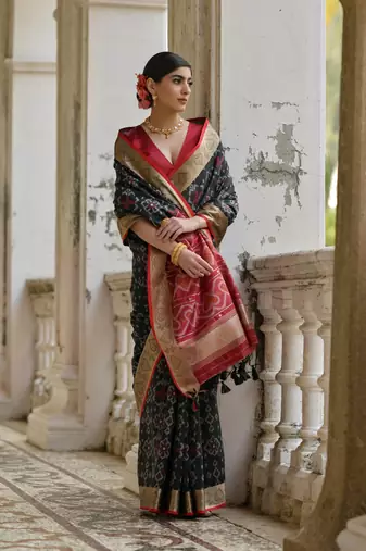 black soft silk pochampally ikat saree