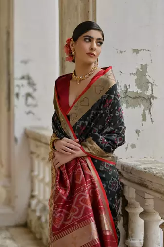black soft silk pochampally ikat saree