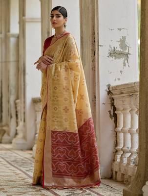 beige soft silk pochampally ikat saree 2