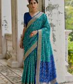 blue soft silk pochampally ikat saree
