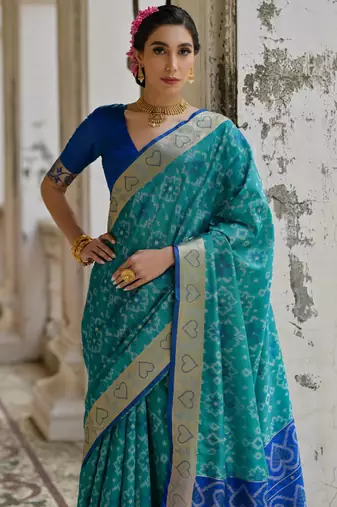 blue soft silk pochampally ikat saree