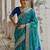 Blue soft silk pochampally ikkat weaving saree with contrast blouse piece