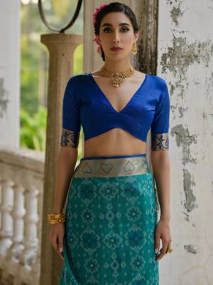 blue soft silk pochampally ikat saree 5