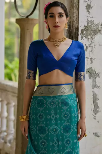 blue soft silk pochampally ikat saree