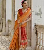 orange soft silk pochampally ikat saree