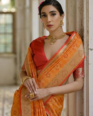 orange soft silk pochampally ikat saree 2