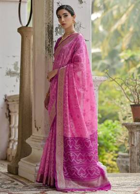 pink soft silk pochampally ikat saree 2
