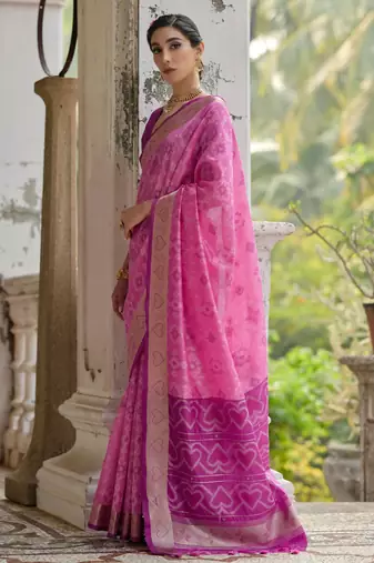 pink soft silk pochampally ikat saree