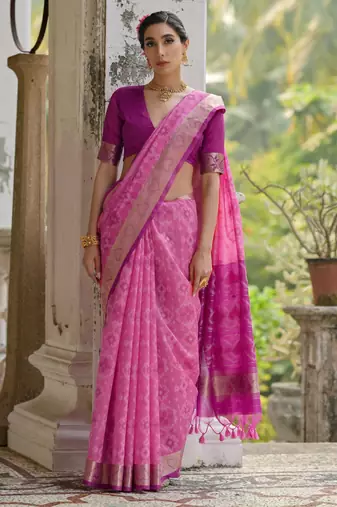 pink soft silk pochampally ikat saree