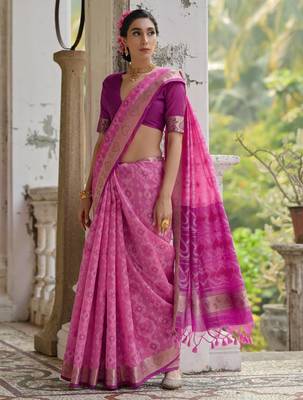 pink soft silk pochampally ikat saree 4