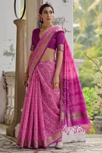 pink soft silk pochampally ikat saree