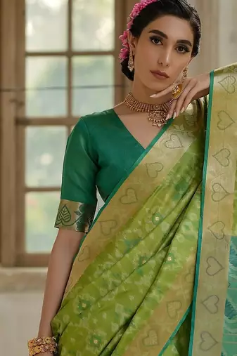 light green soft silk pochampally ikat saree