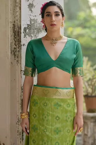 light green soft silk pochampally ikat saree