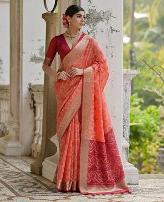 peach soft silk pochampally ikat saree 1