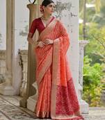 peach soft silk pochampally ikat saree