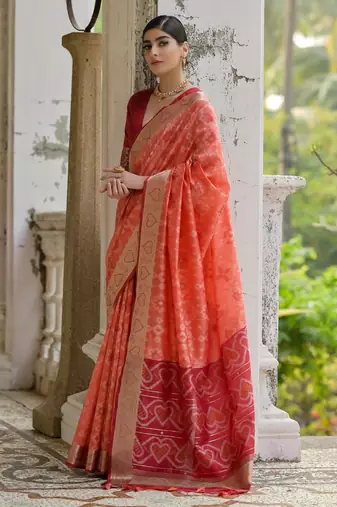 peach soft silk pochampally ikat saree