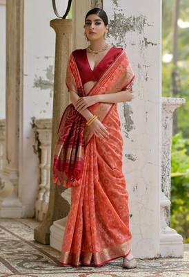peach soft silk pochampally ikat saree 3