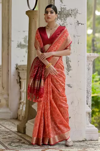 peach soft silk pochampally ikat saree