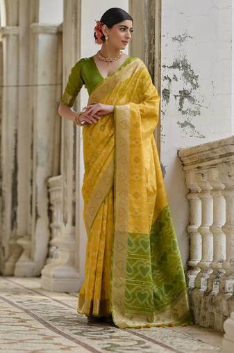 yellow soft silk pochampally ikat saree