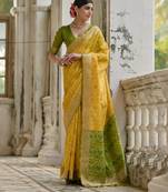 yellow soft silk pochampally ikat saree