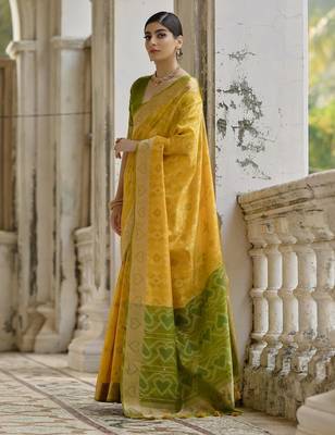 yellow soft silk pochampally ikat saree 2